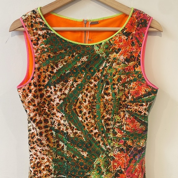 Elie Tahari tropical print Claudia dress size 8 leopard print eyelet neon - Picture 4 of 14